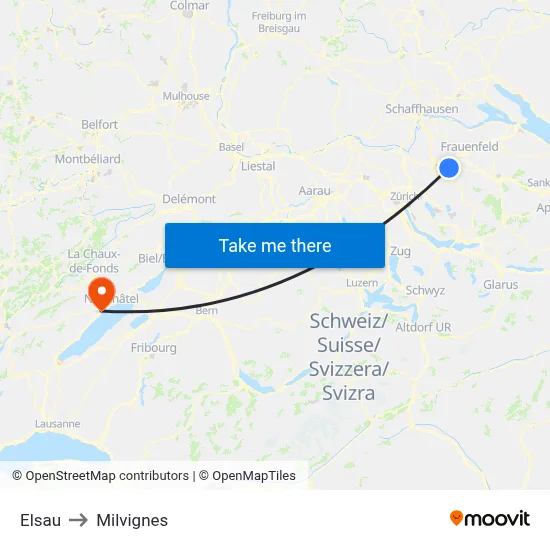 Elsau to Milvignes map