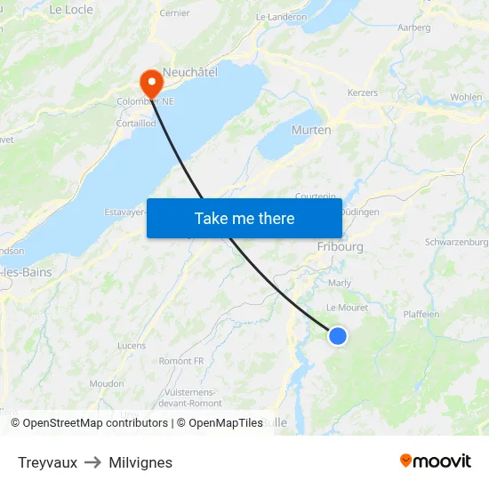 Treyvaux to Milvignes map