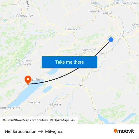 Niederbuchsiten to Milvignes map
