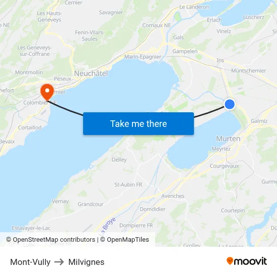 Mont-Vully to Milvignes map