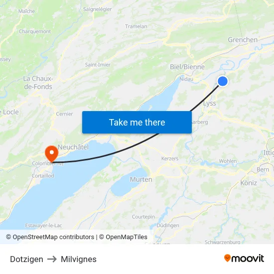 Dotzigen to Milvignes map