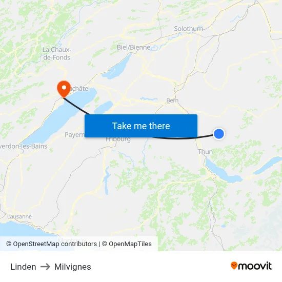 Linden to Milvignes map