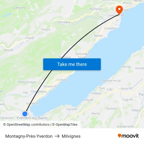 Montagny-Près-Yverdon to Milvignes map