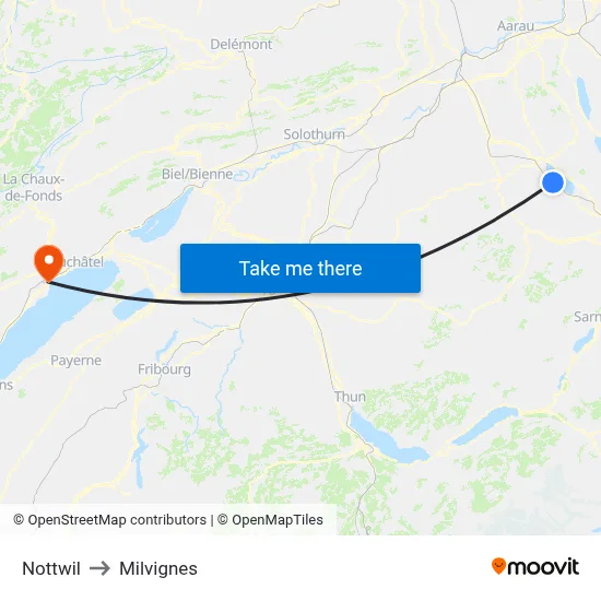 Nottwil to Milvignes map