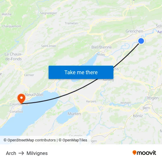 Arch to Milvignes map