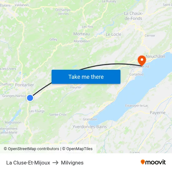 La Cluse-Et-Mijoux to Milvignes map
