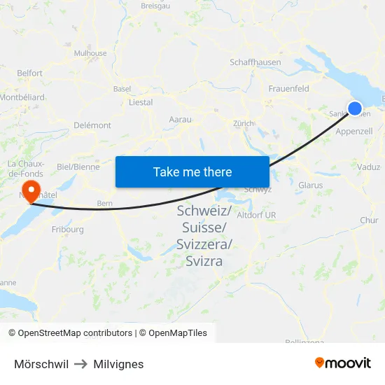 Mörschwil to Milvignes map