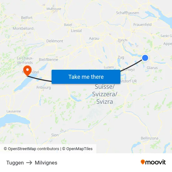 Tuggen to Milvignes map