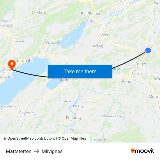 Mattstetten to Milvignes map