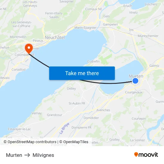 Murten to Milvignes map