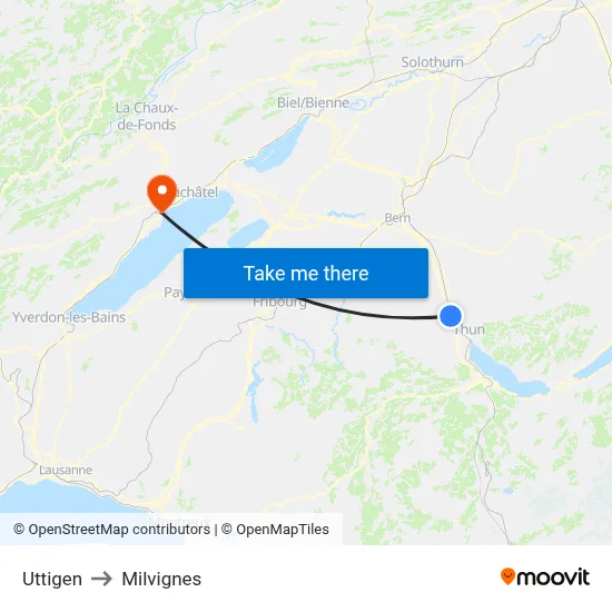 Uttigen to Milvignes map