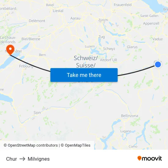 Chur to Milvignes map