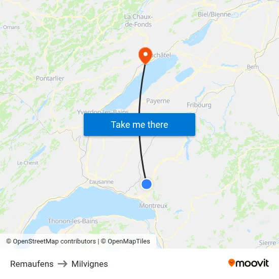 Remaufens to Milvignes map