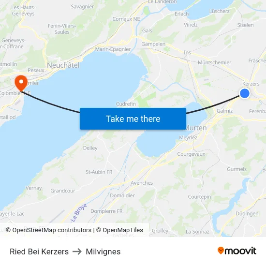 Ried Bei Kerzers to Milvignes map