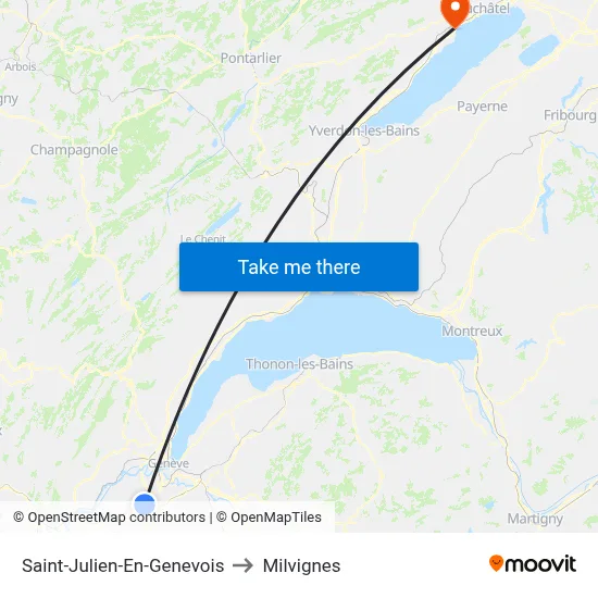 Saint-Julien-En-Genevois to Milvignes map