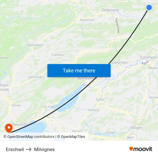 Erschwil to Milvignes map