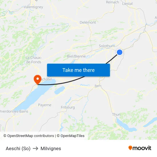Aeschi (So) to Milvignes map