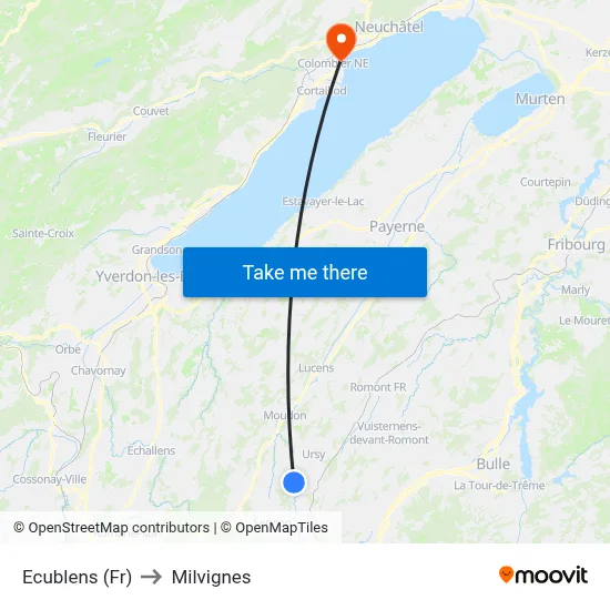 Ecublens (Fr) to Milvignes map