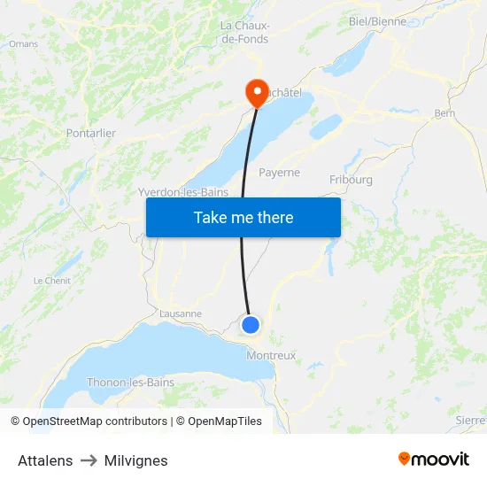 Attalens to Milvignes map