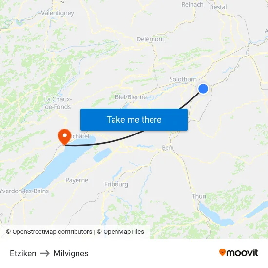 Etziken to Milvignes map