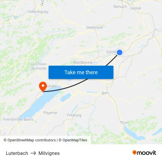 Luterbach to Milvignes map