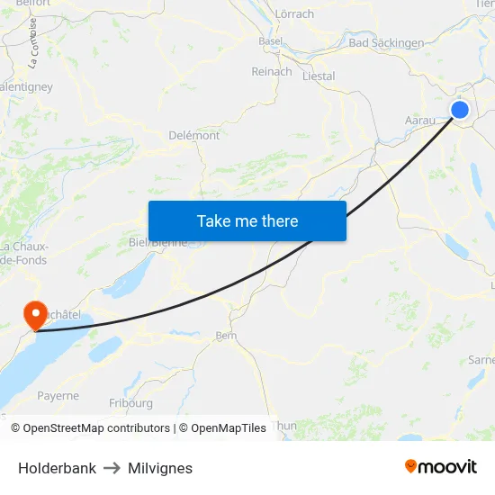Holderbank to Milvignes map