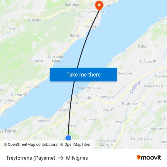 Treytorrens (Payerne) to Milvignes map