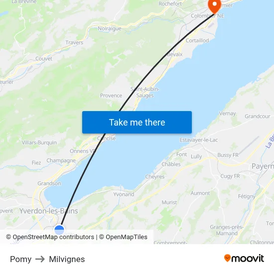 Pomy to Milvignes map