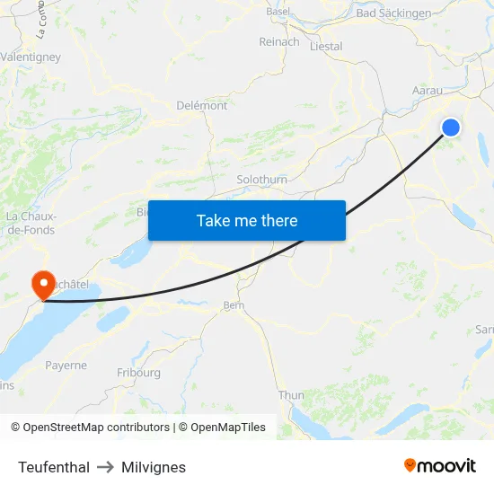 Teufenthal to Milvignes map
