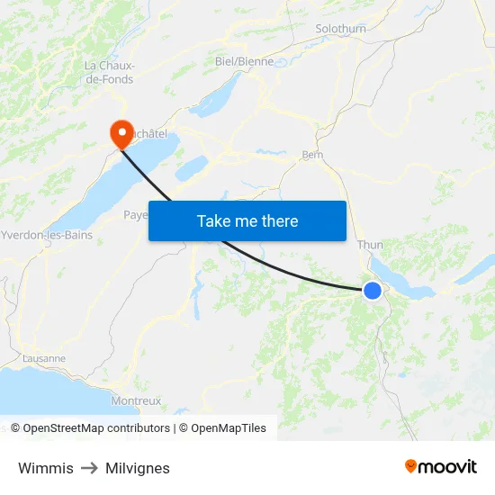 Wimmis to Milvignes map