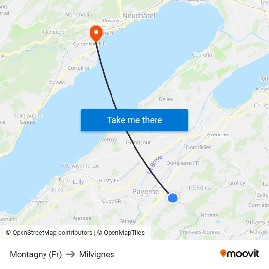 Montagny (Fr) to Milvignes map