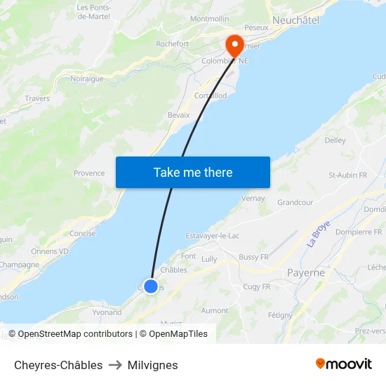 Cheyres-Châbles to Milvignes map