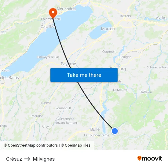 Crésuz to Milvignes map