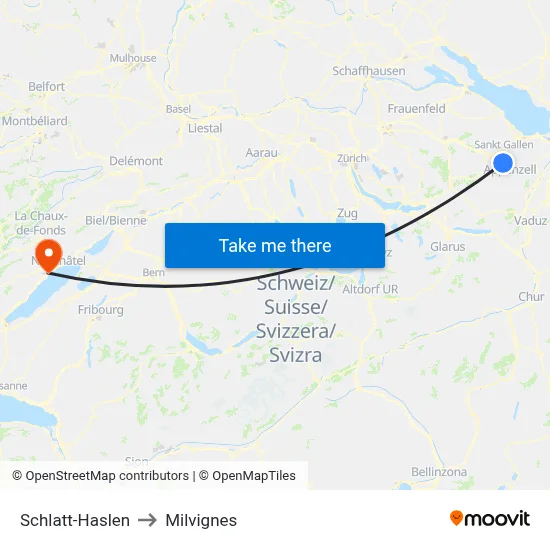 Schlatt-Haslen to Milvignes map