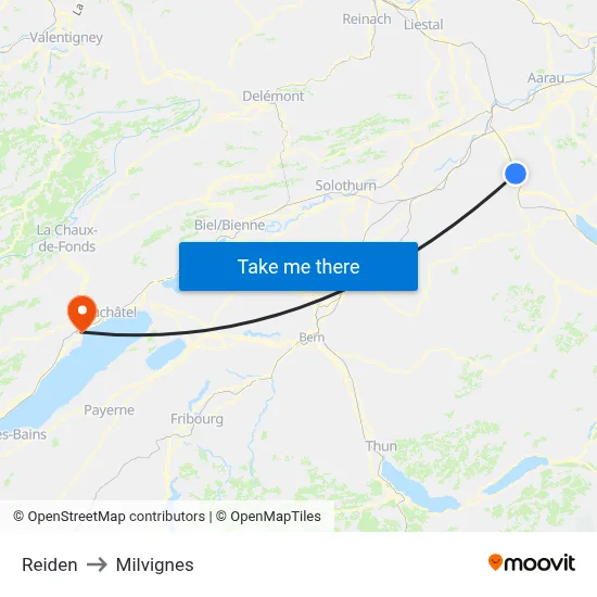 Reiden to Milvignes map