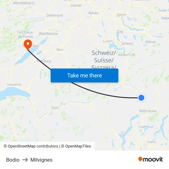 Bodio to Milvignes map