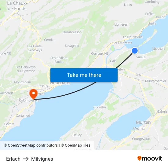 Erlach to Milvignes map