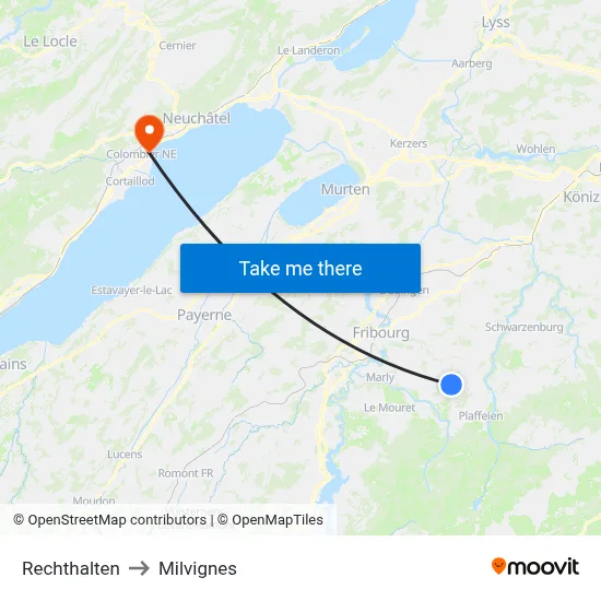 Rechthalten to Milvignes map