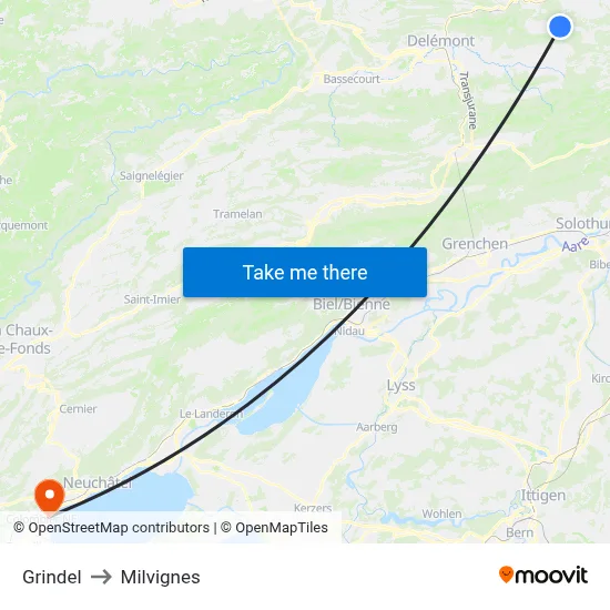 Grindel to Milvignes map