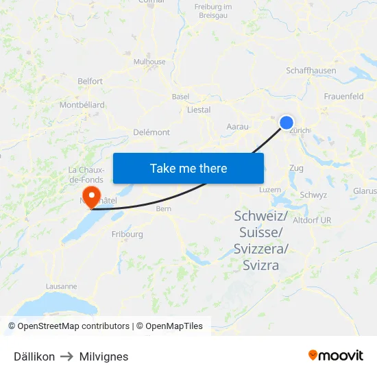 Dällikon to Milvignes map