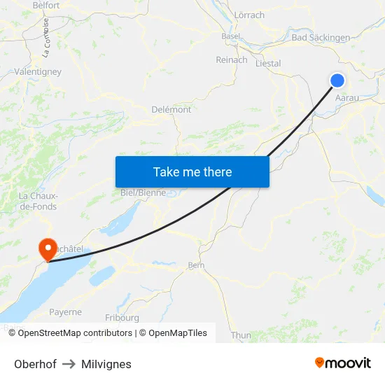 Oberhof to Milvignes map