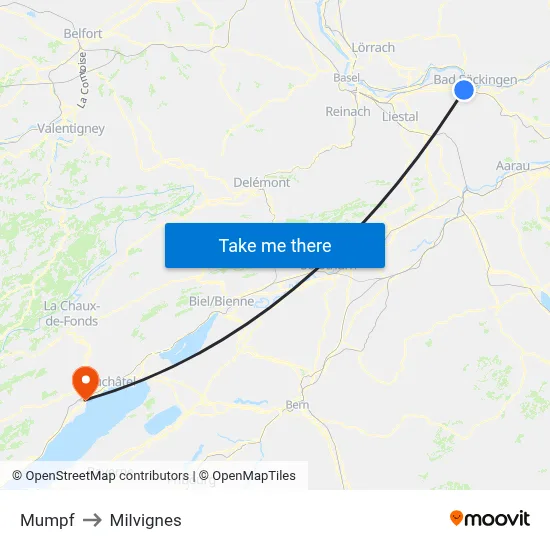 Mumpf to Milvignes map
