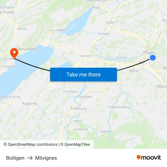 Bolligen to Milvignes map