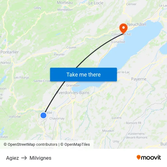 Agiez to Milvignes map