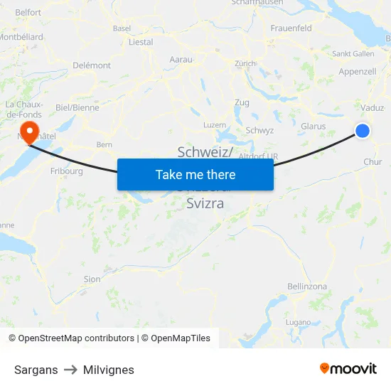 Sargans to Milvignes map