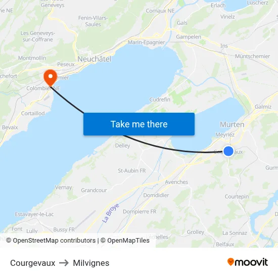 Courgevaux to Milvignes map