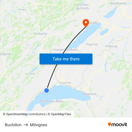 Buchillon to Milvignes map