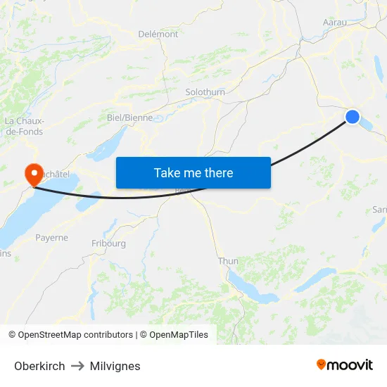Oberkirch to Milvignes map