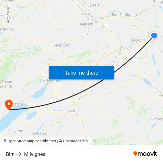 Birr to Milvignes map
