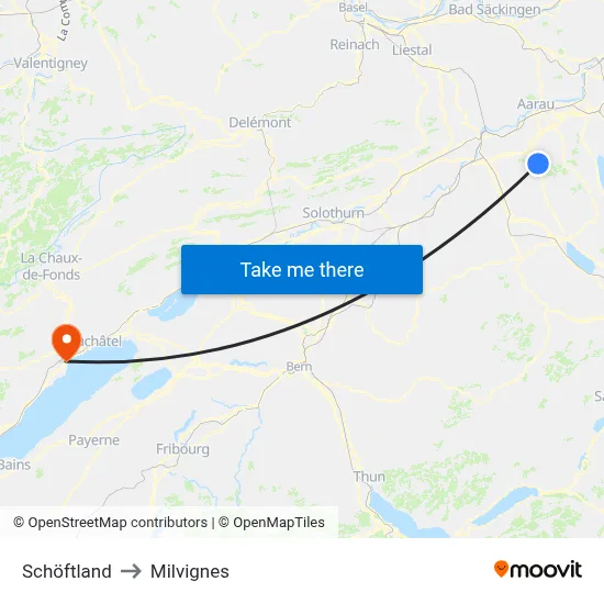 Schöftland to Milvignes map